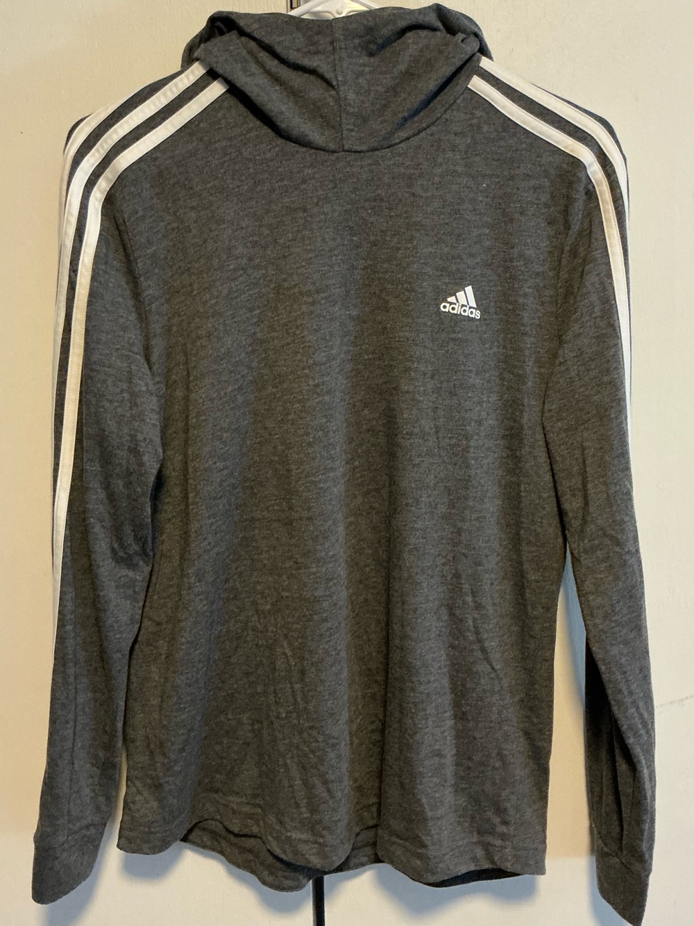 adidas Charcoal Gray Hooded Long-Sleeve with White Stripes